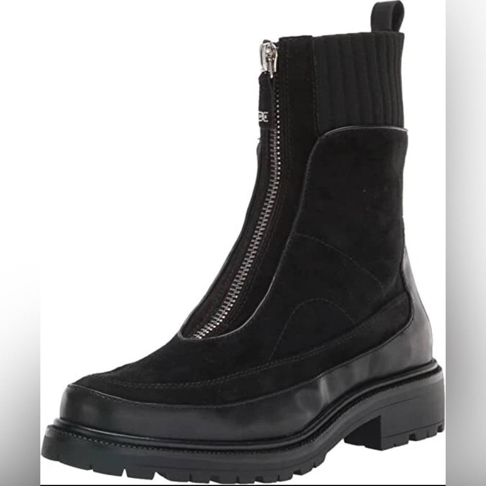 Sam Edelman Leone Black Chunky Block Heel Closed Toe Zipper Combat Ankle Boots